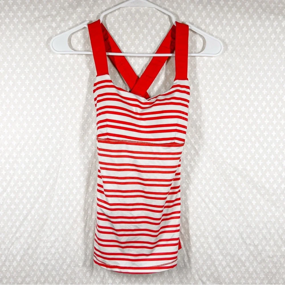 Lululemon Red White Striped Racerback Track And Train Tank Top‎